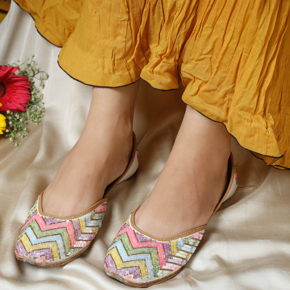Multicolor Handstitched Embroidered Jutti
