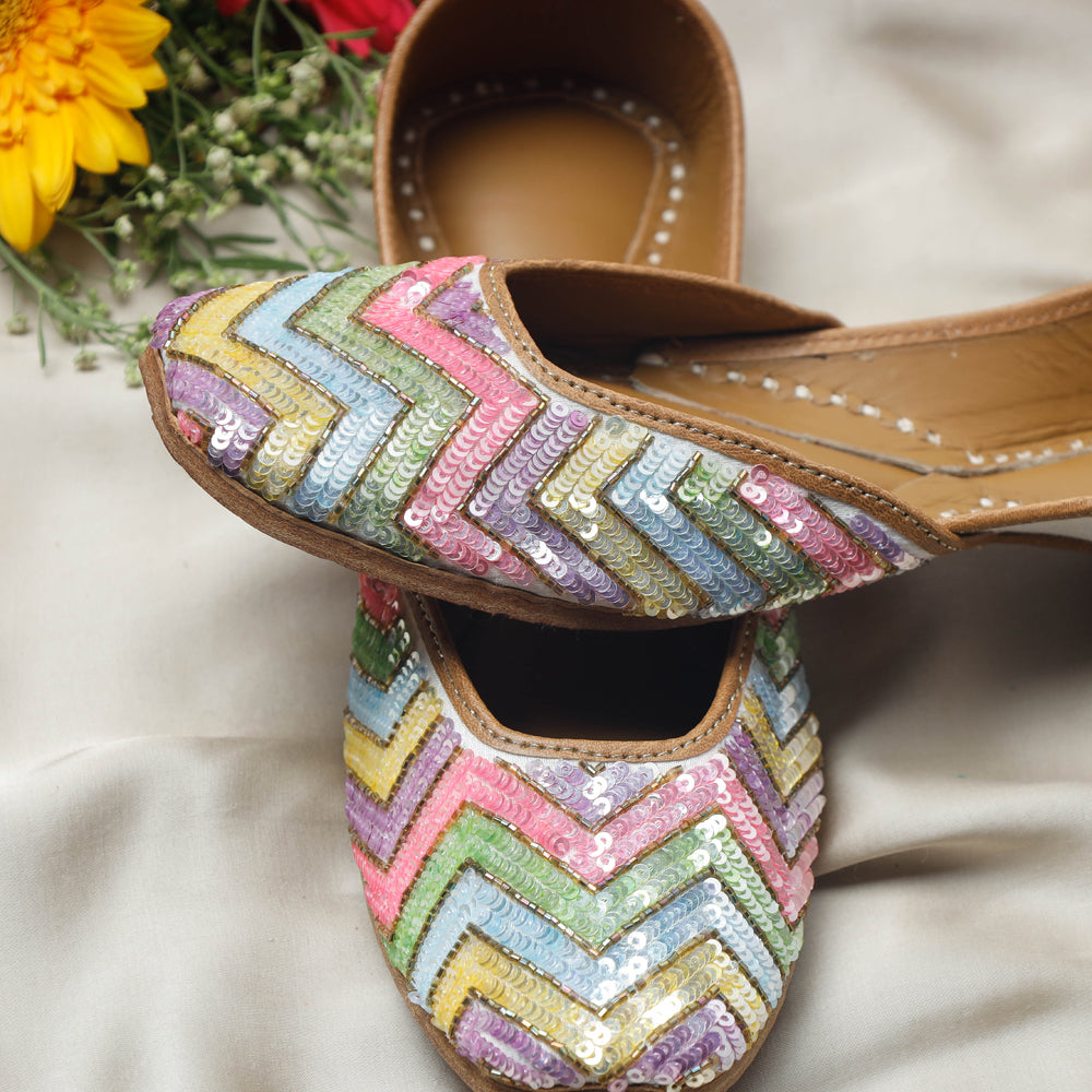 Multicolor Handstitched Embroidered Jutti