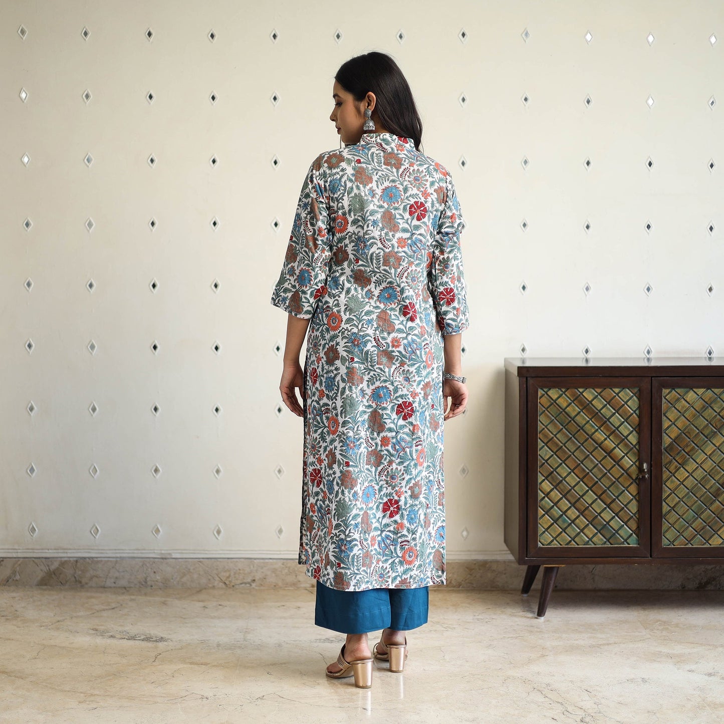Multicolor Straight Cotton Block Print Sanganeri Kurta