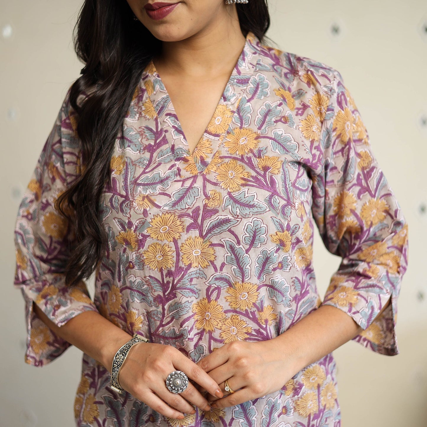 Multicolor Straight Cotton Block Print Sanganeri Kurta