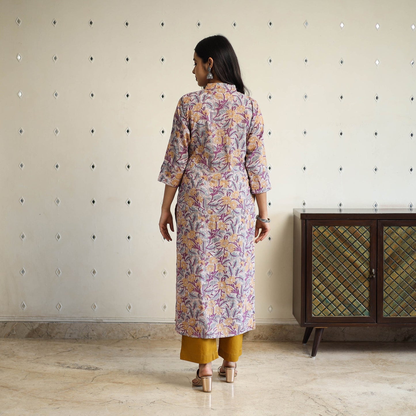 Multicolor Straight Cotton Block Print Sanganeri Kurta