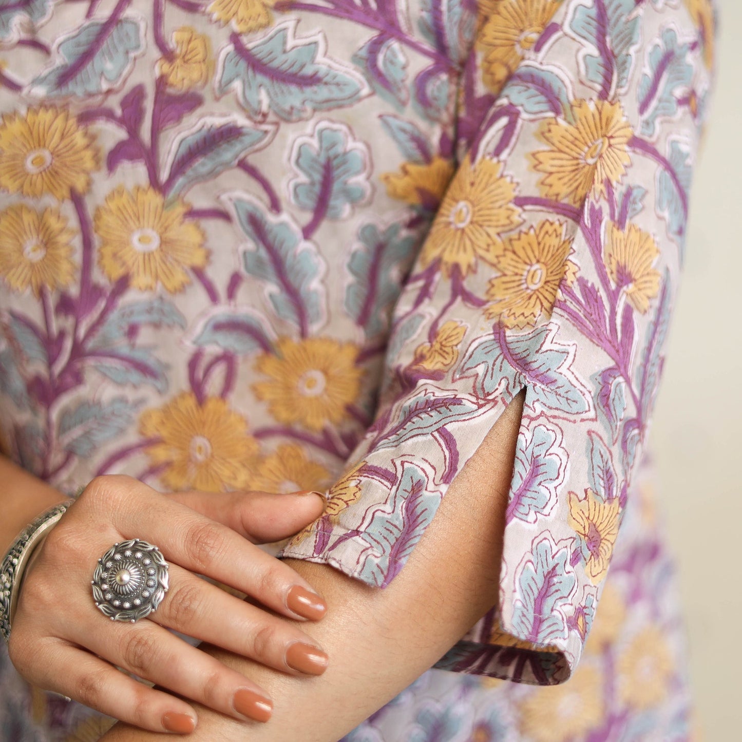 Multicolor Straight Cotton Block Print Sanganeri Kurta