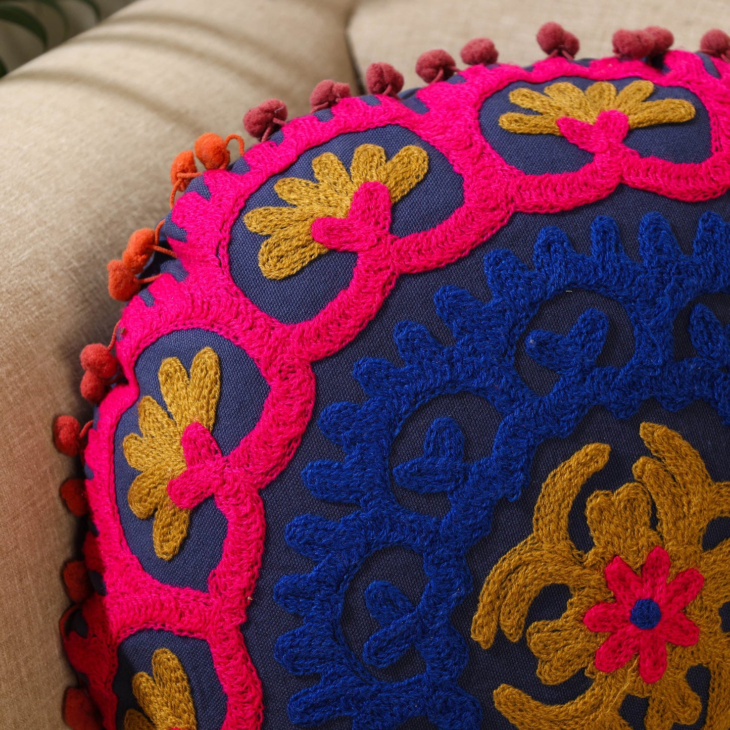 Multicolor - suzani embroidery cushion cover (16 x 16 in)