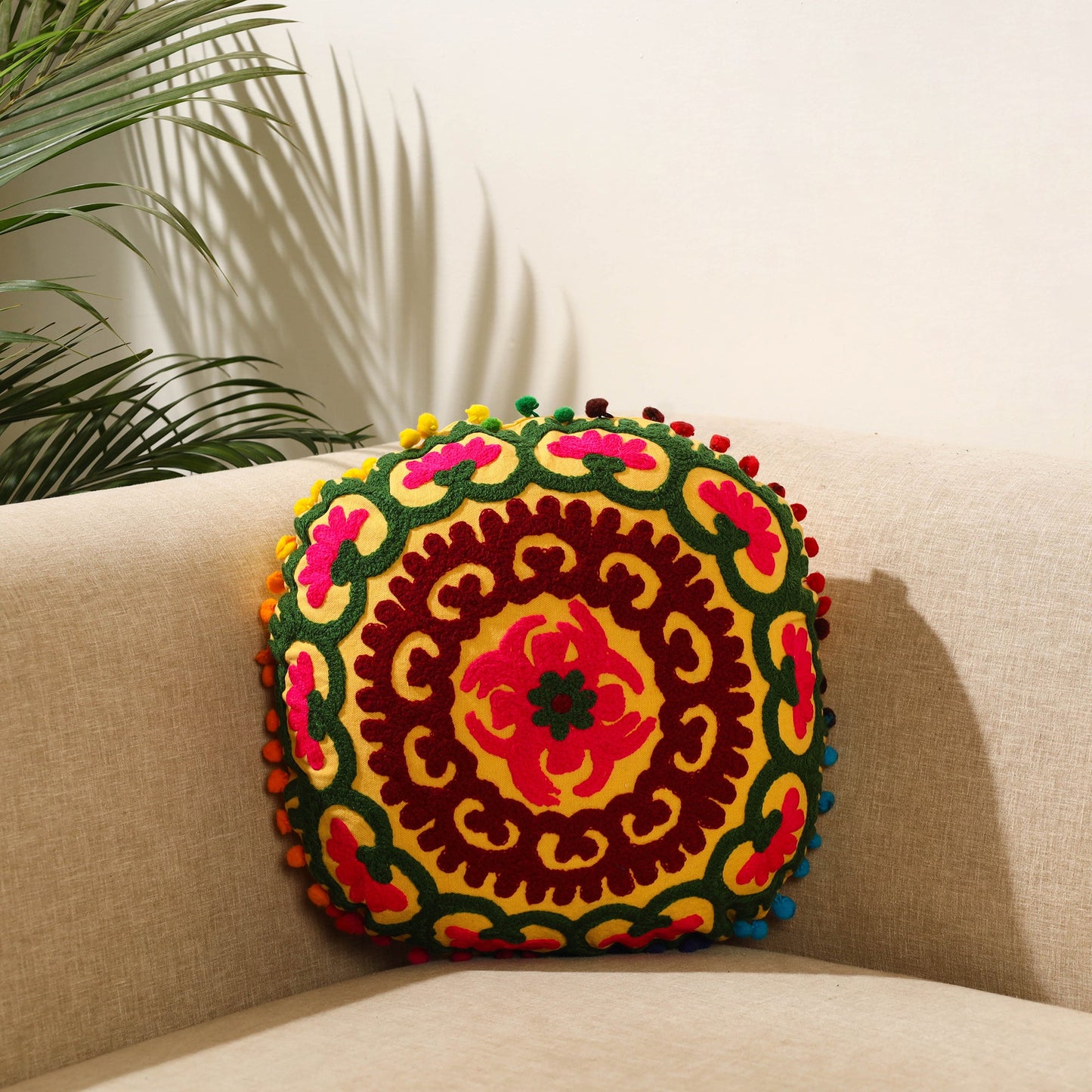 Multicolor - suzani embroidery cushion cover (16 x 16 in)
