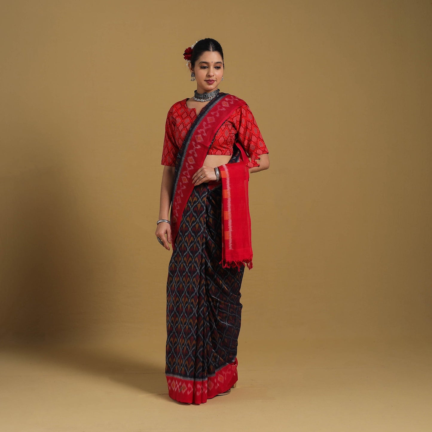 Multicolor Telia Rumal Handloom Cotton Pochampally Double Ikat Saree