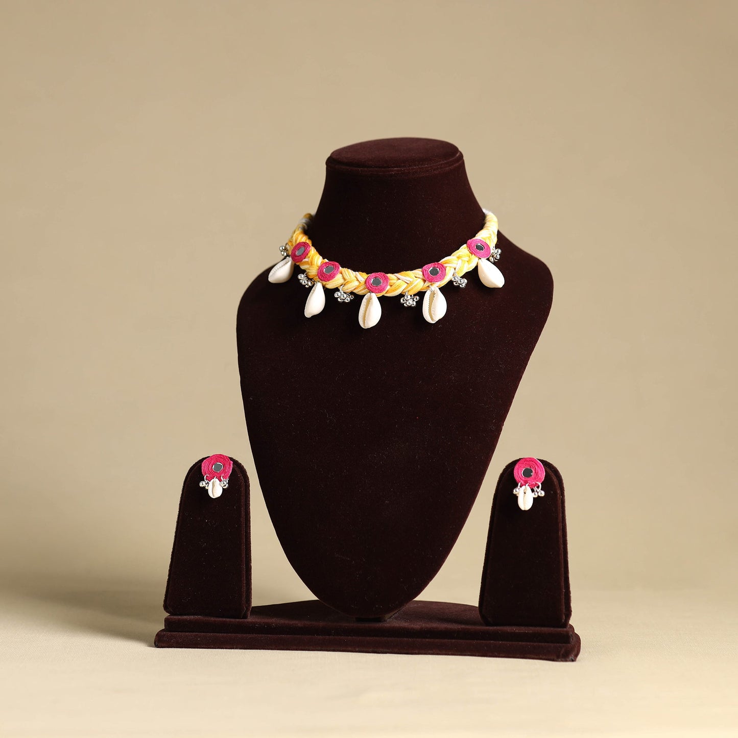 Multicolor - thread braided shell choker necklace set 03