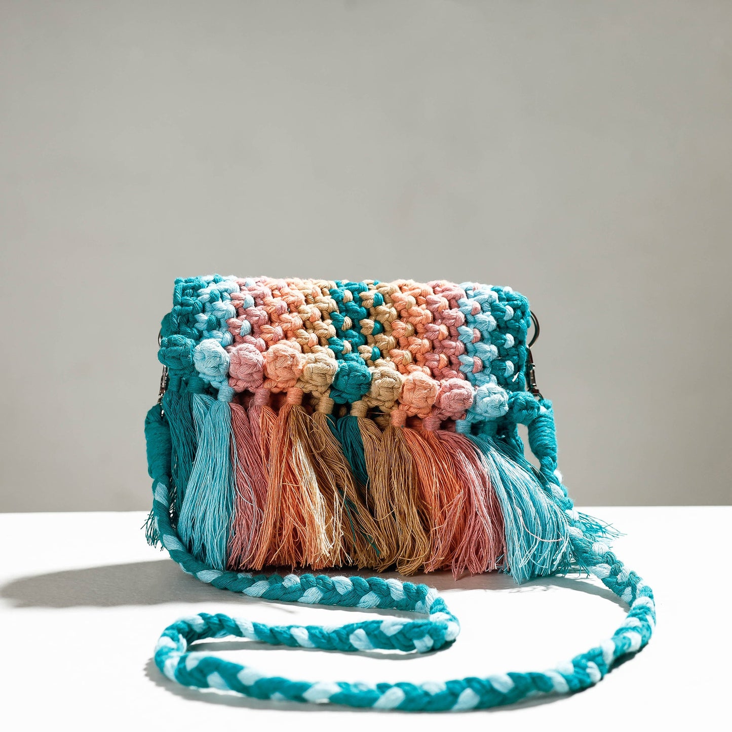 Multicolor Thread Work Handcrafted Macrame Sling Bag