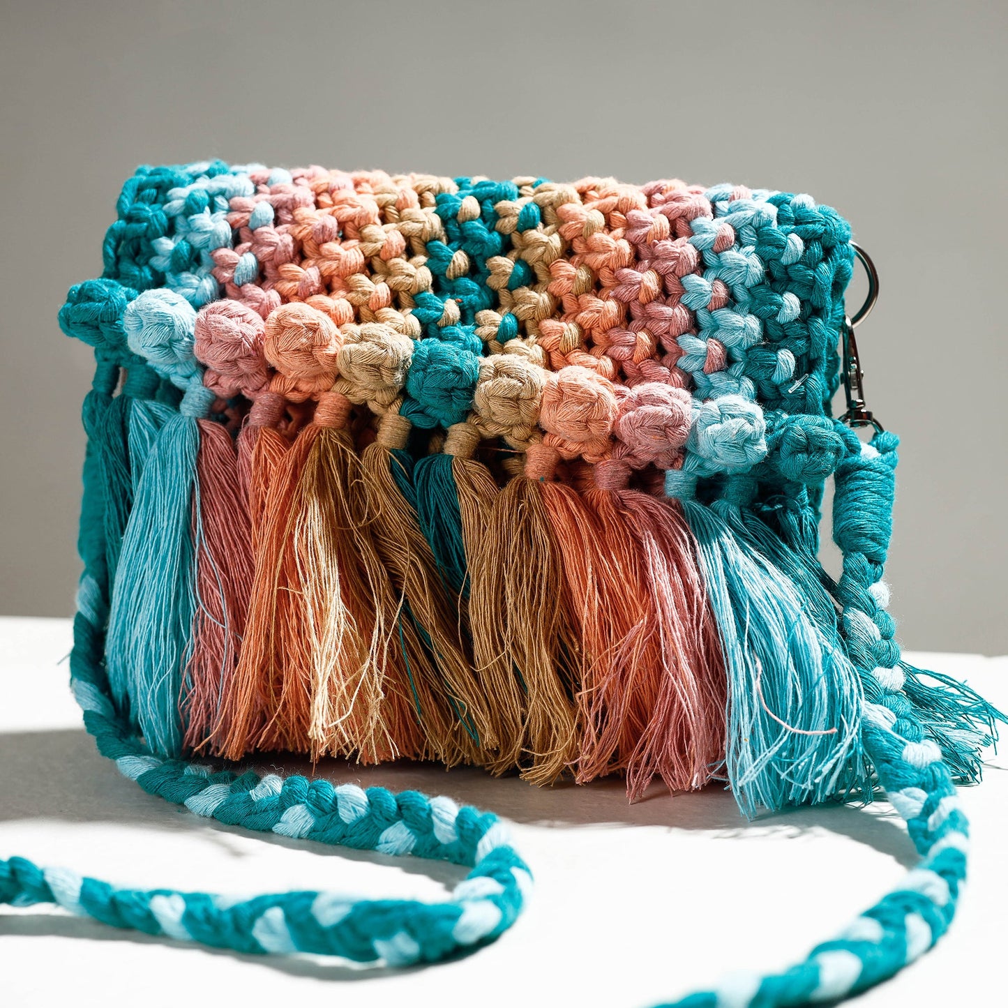 Multicolor Thread Work Handcrafted Macrame Sling Bag
