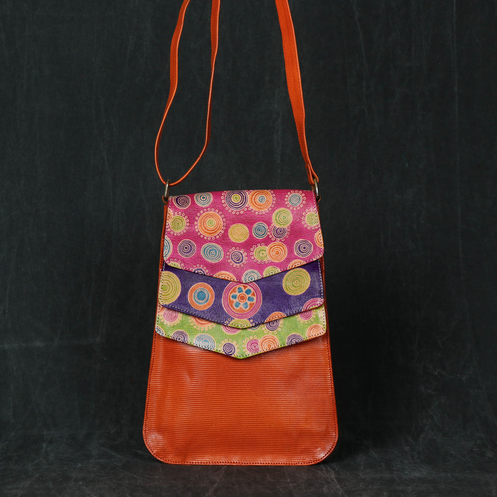 Three Flap Patch Work Leather Sling Bag