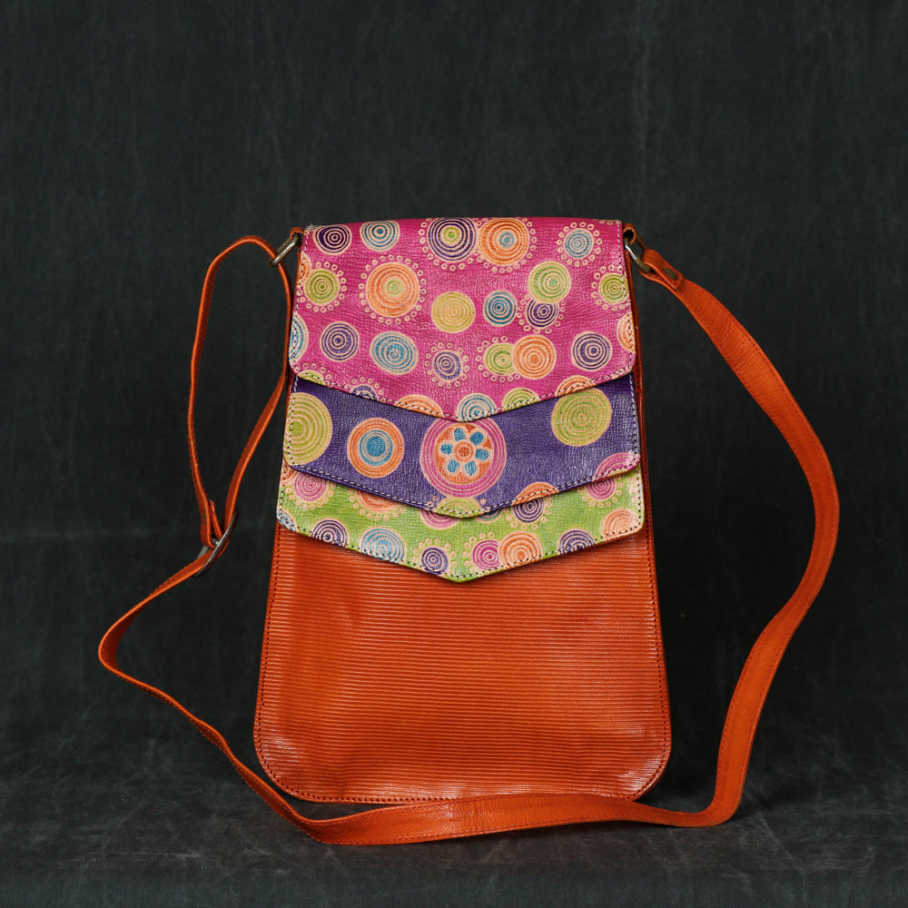 Three Flap Patch Work Leather Sling Bag
