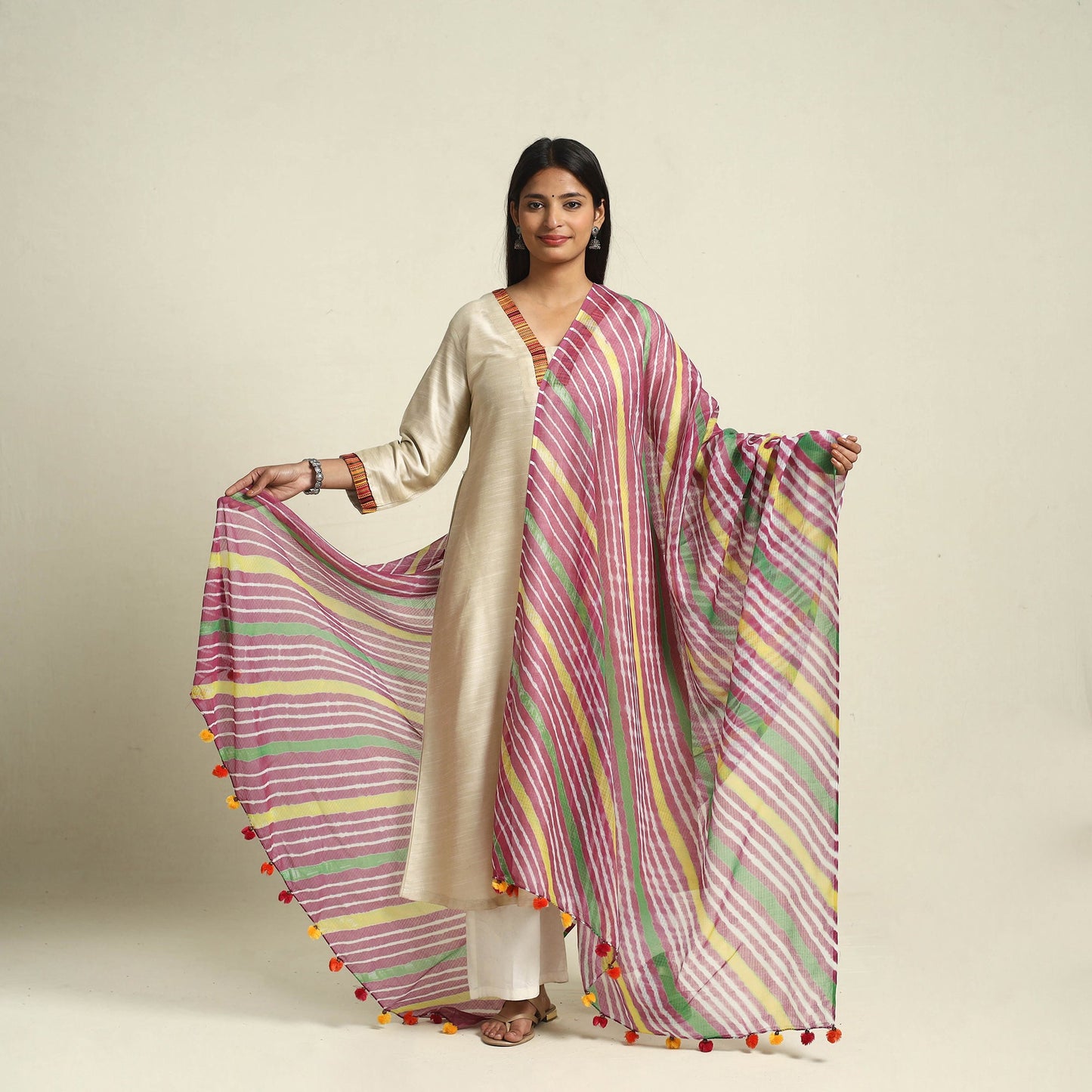 Tie & Dye Multicolor Kota Doria Cotton Leheriya Dupatta