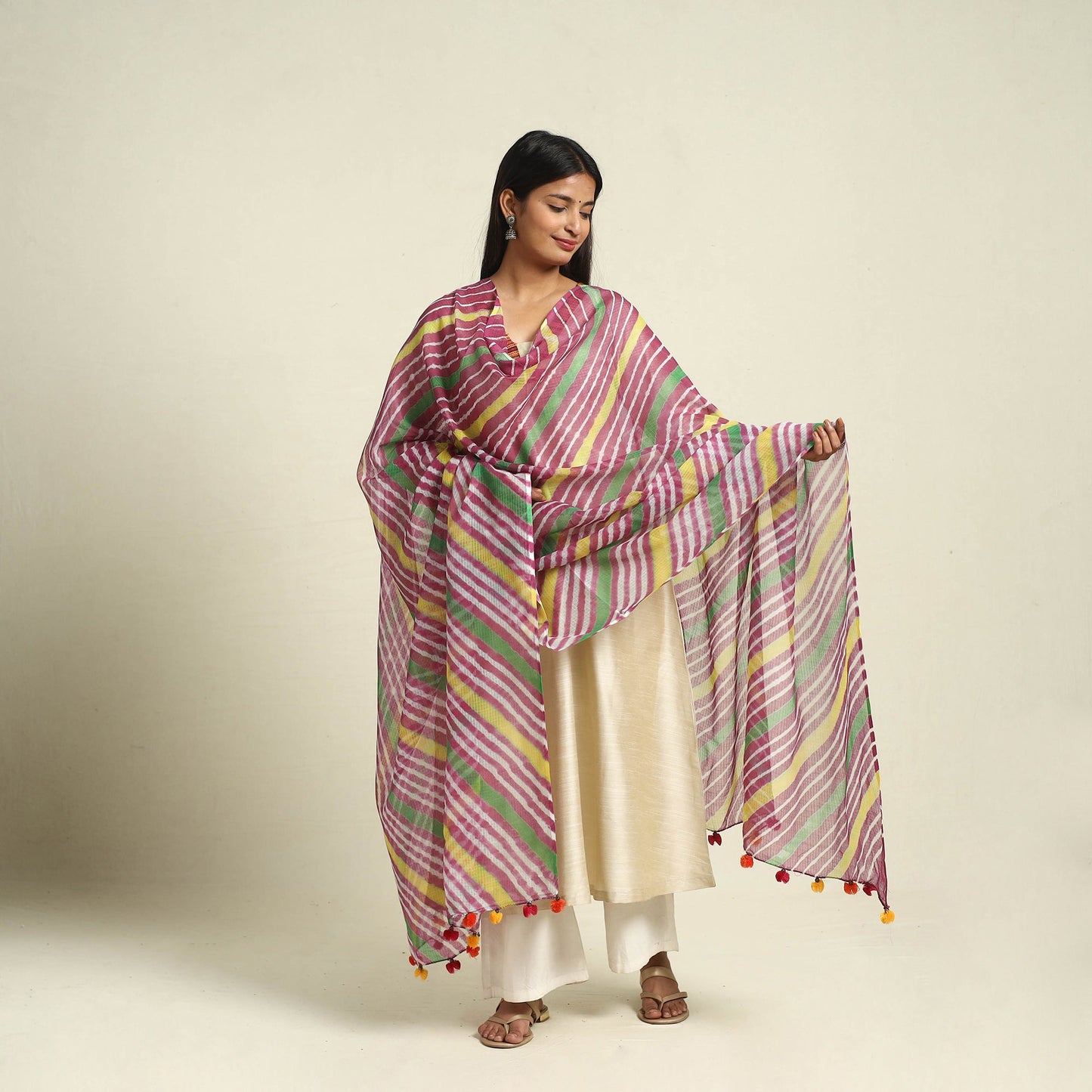 Tie & Dye Multicolor Kota Doria Cotton Leheriya Dupatta