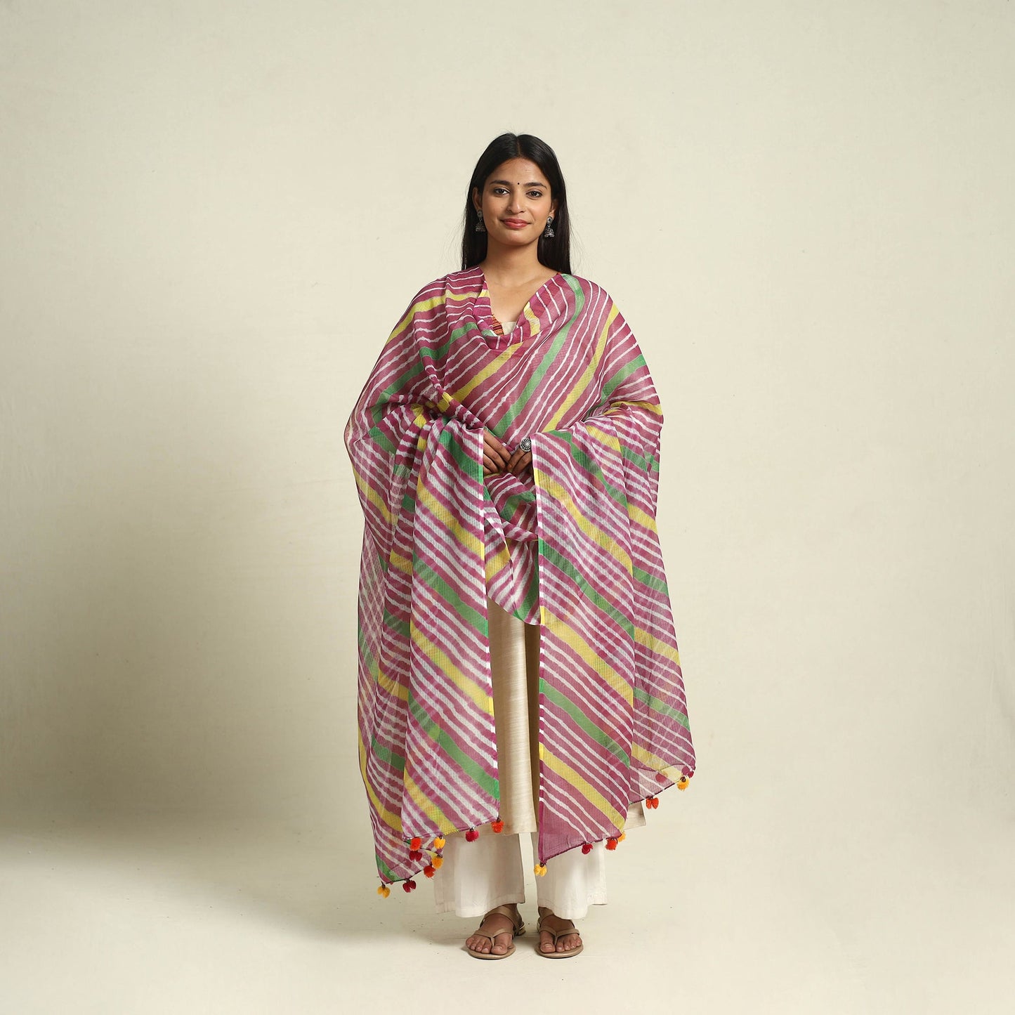 Tie & Dye Multicolor Kota Doria Cotton Leheriya Dupatta