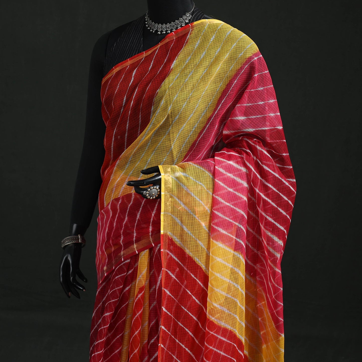 Tie-dye kota doria cotton leheriya saree 21 - handcrafted