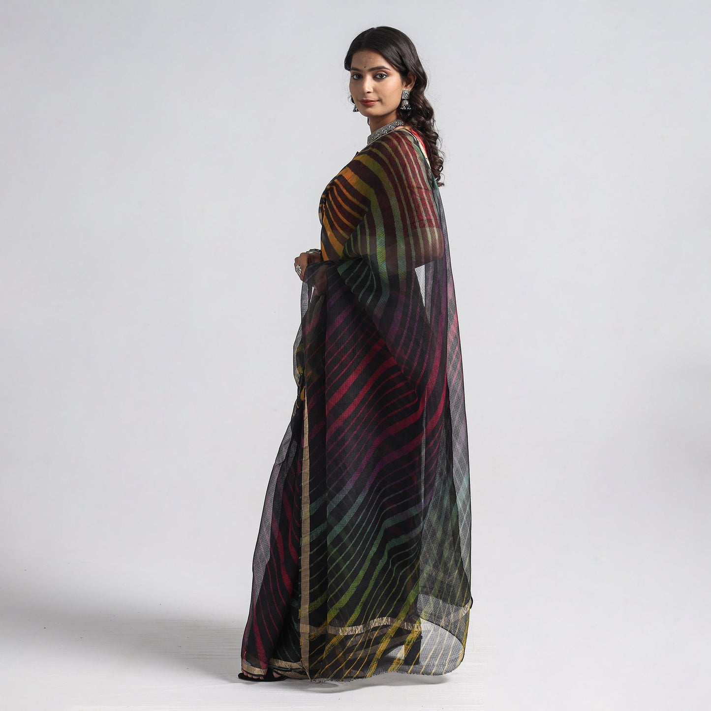 Leheriya Tie-Dye Kota Doria Silk Saree