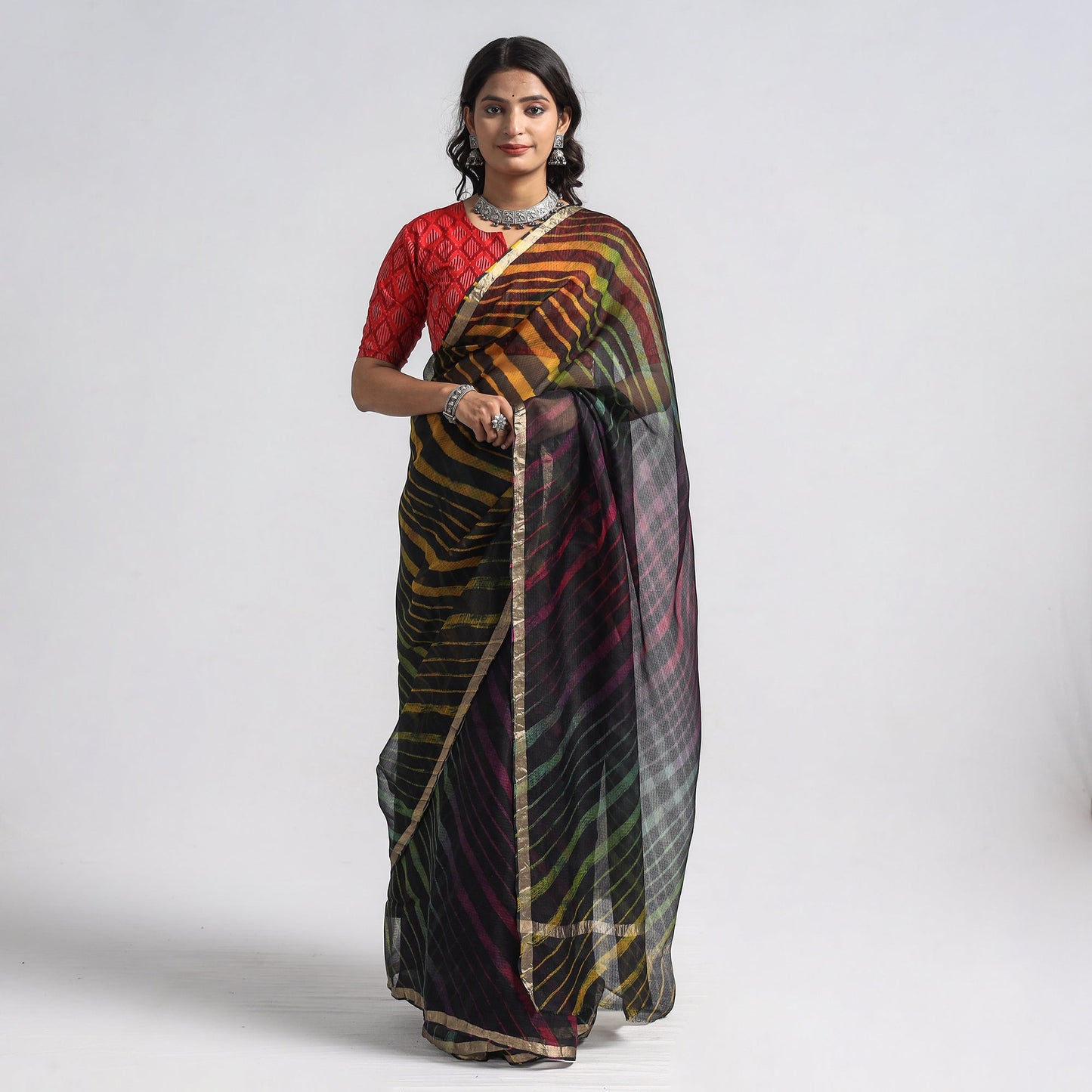 Leheriya Tie-Dye Kota Doria Silk Saree