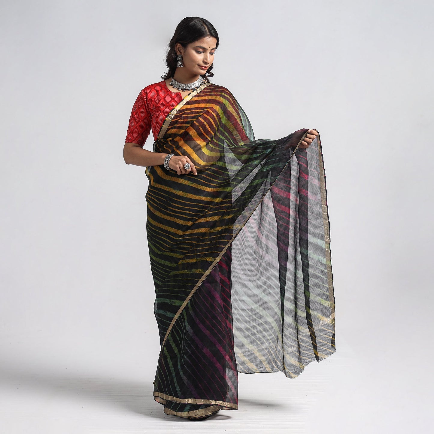 Leheriya Tie-Dye Kota Doria Silk Saree