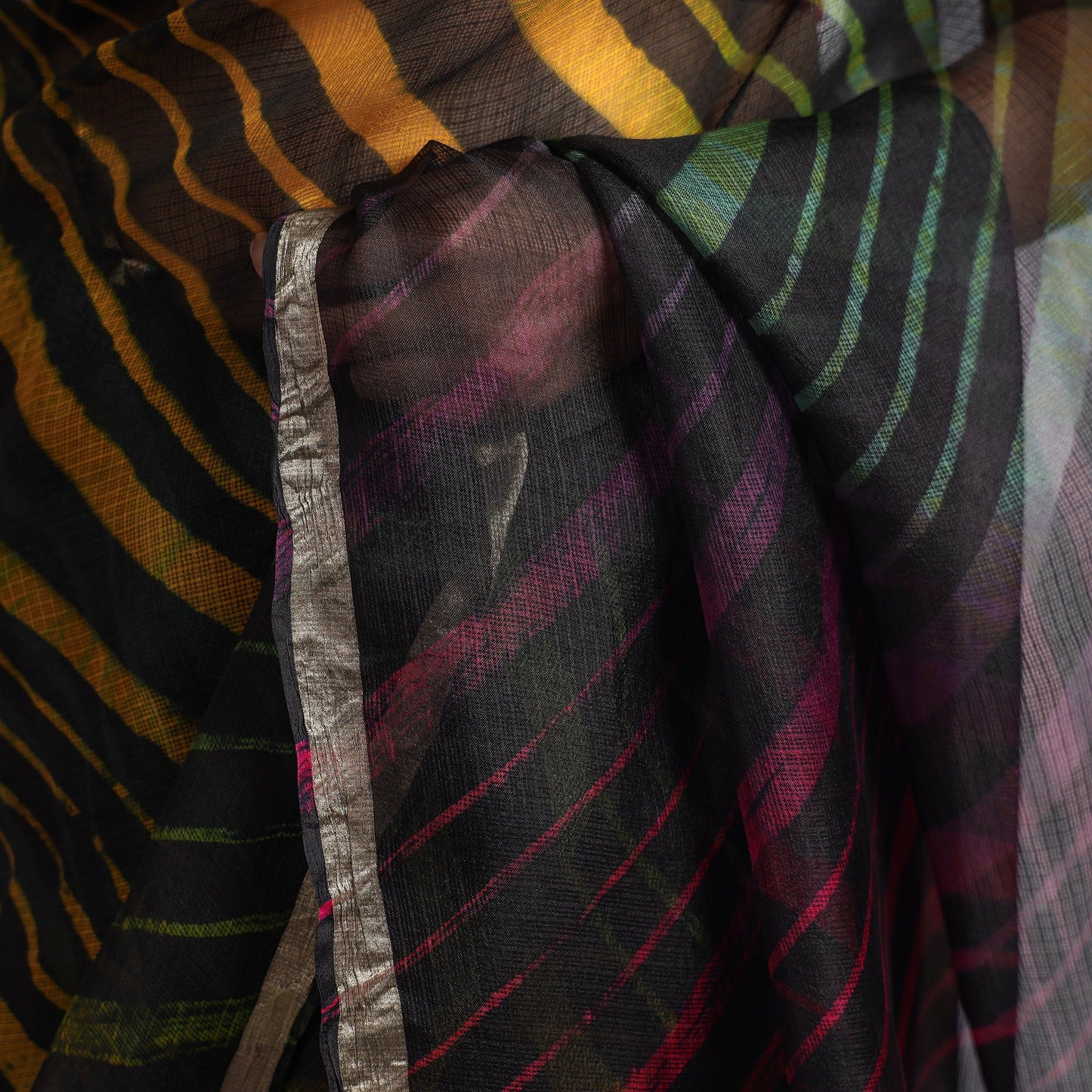Leheriya Tie-Dye Kota Doria Silk Saree