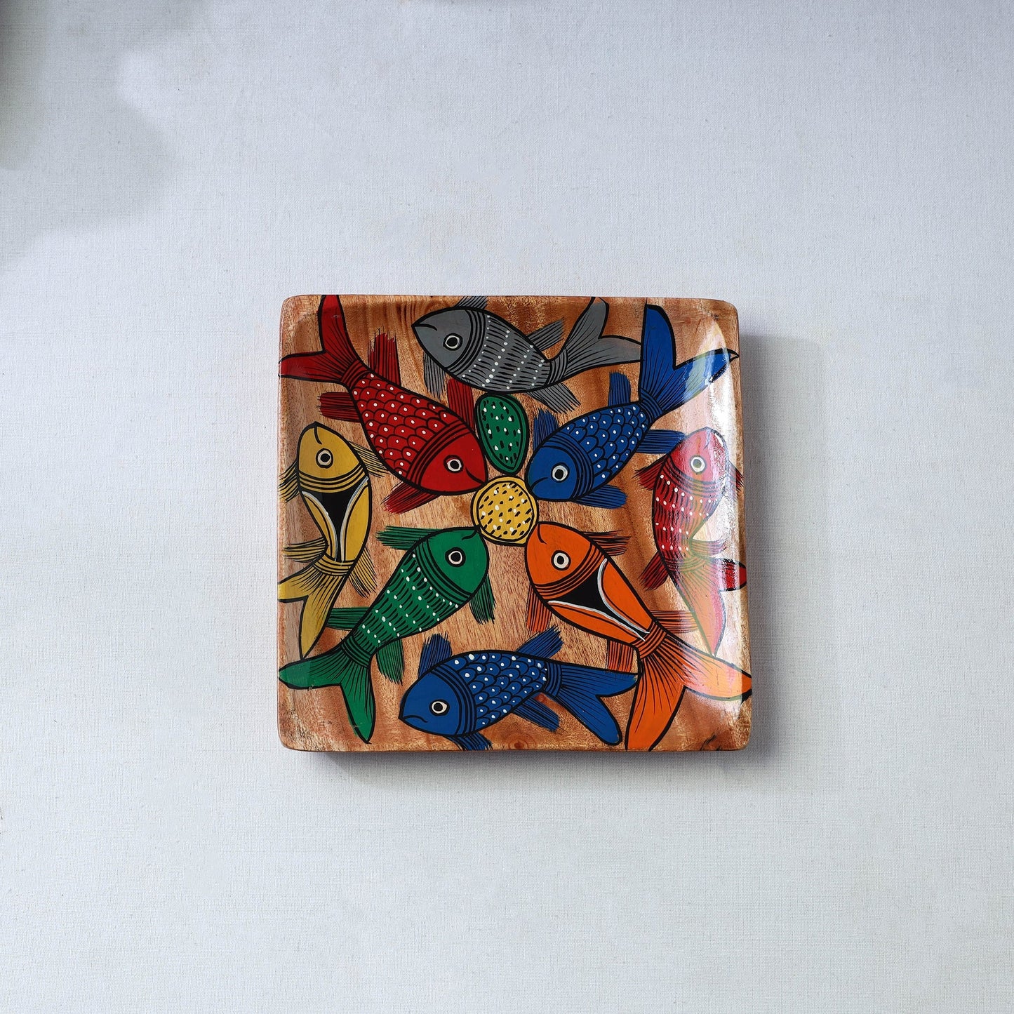 Traditional pattachitra hand painted akashmoni wooden tray