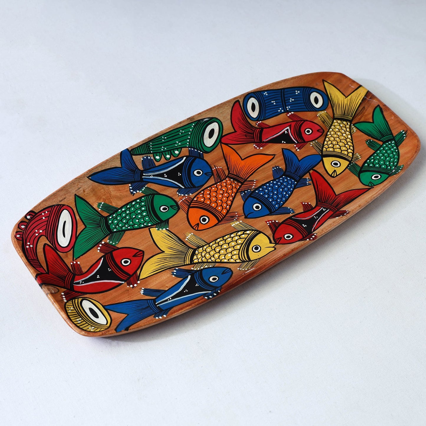 Traditional pattachitra hand painted akashmoni wooden tray