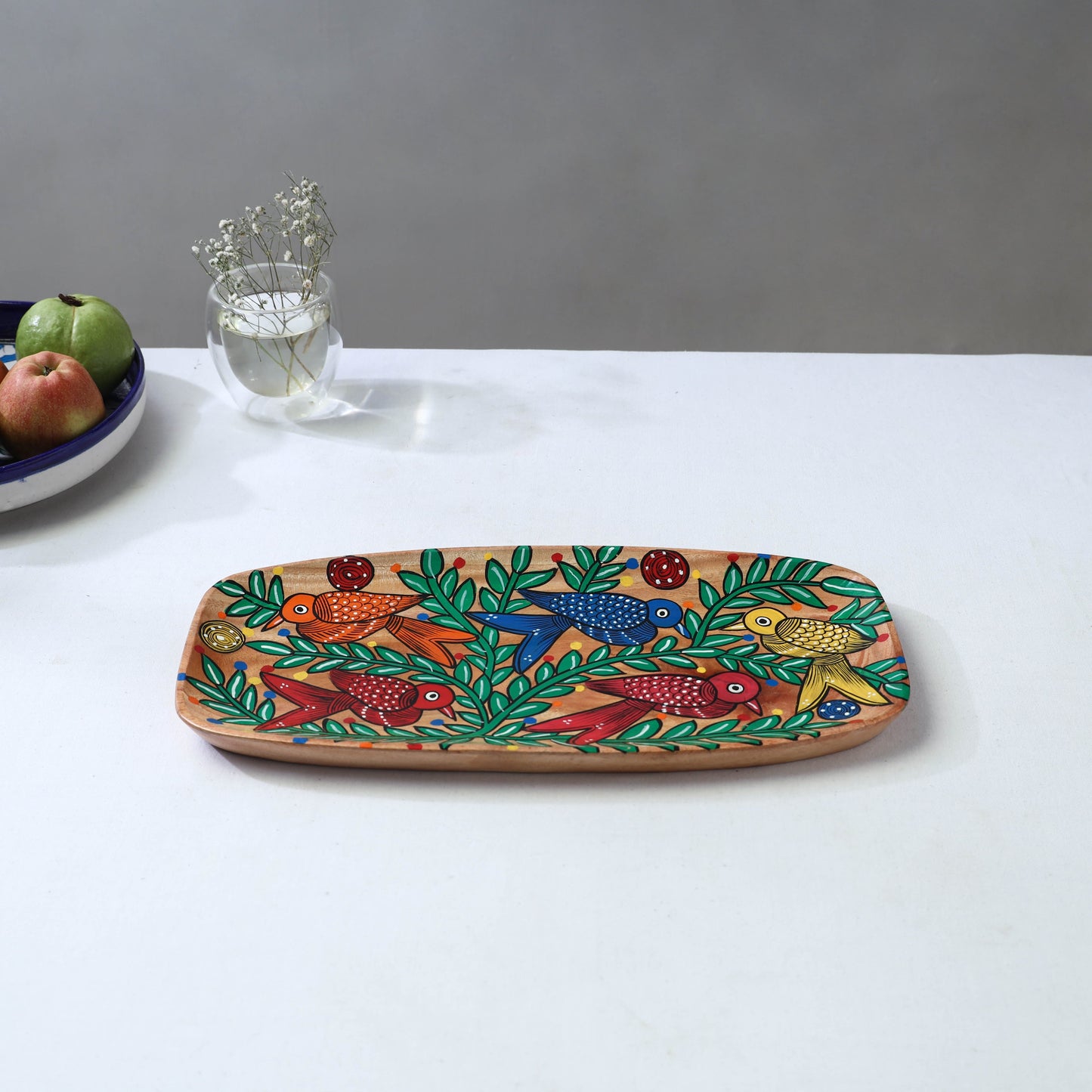 Traditional pattachitra hand painted akashmoni wooden tray