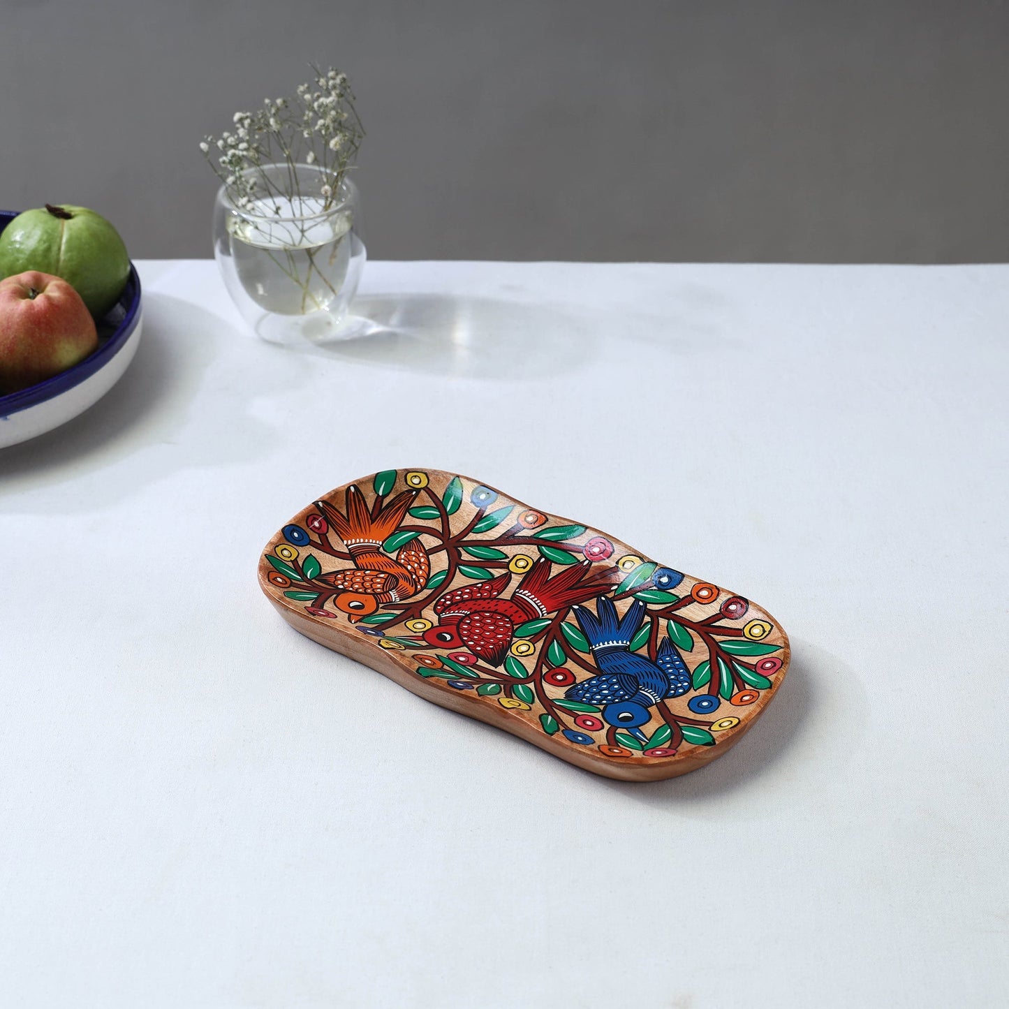 Traditional pattachitra hand painted akashmoni wooden tray