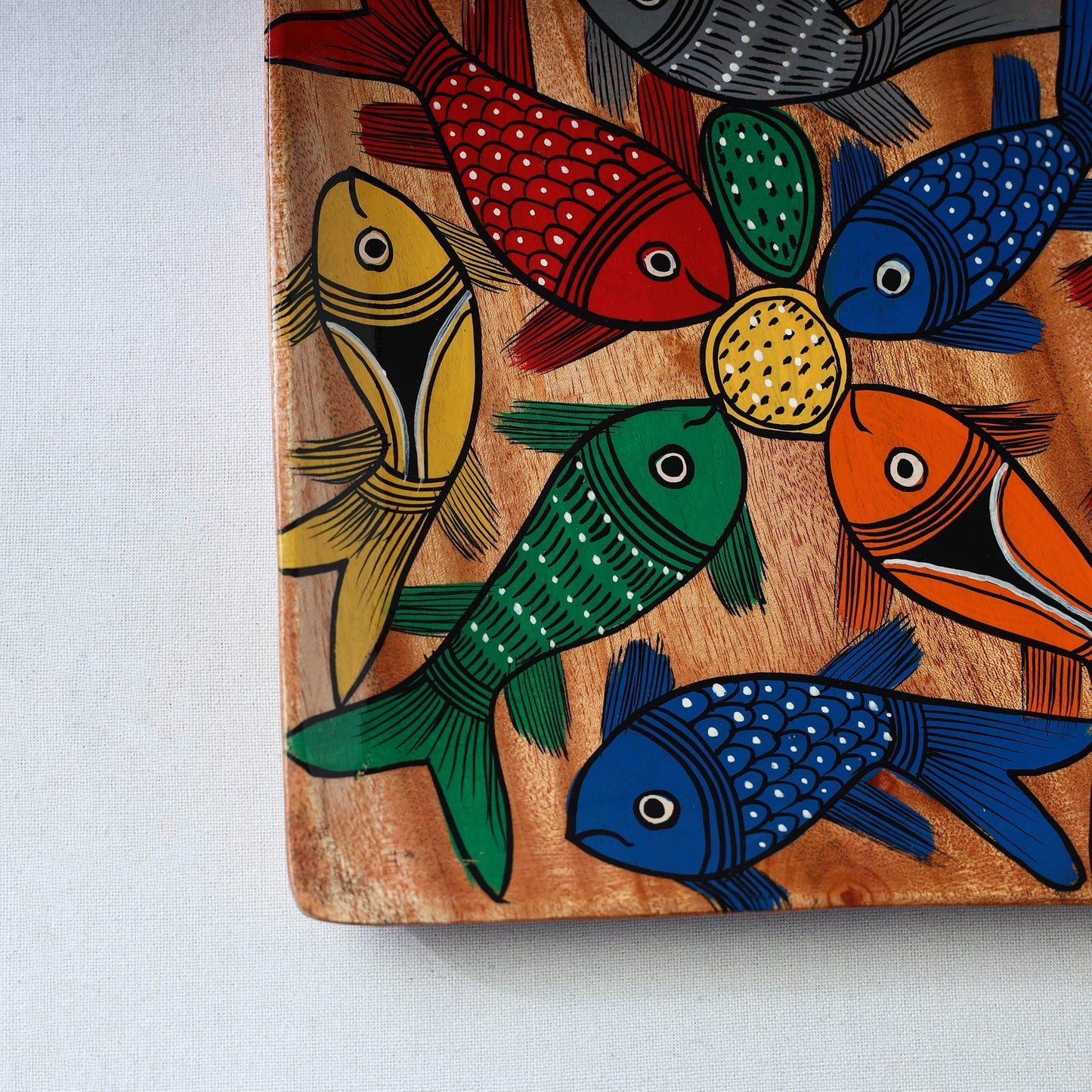 Traditional pattachitra hand painted akashmoni wooden tray