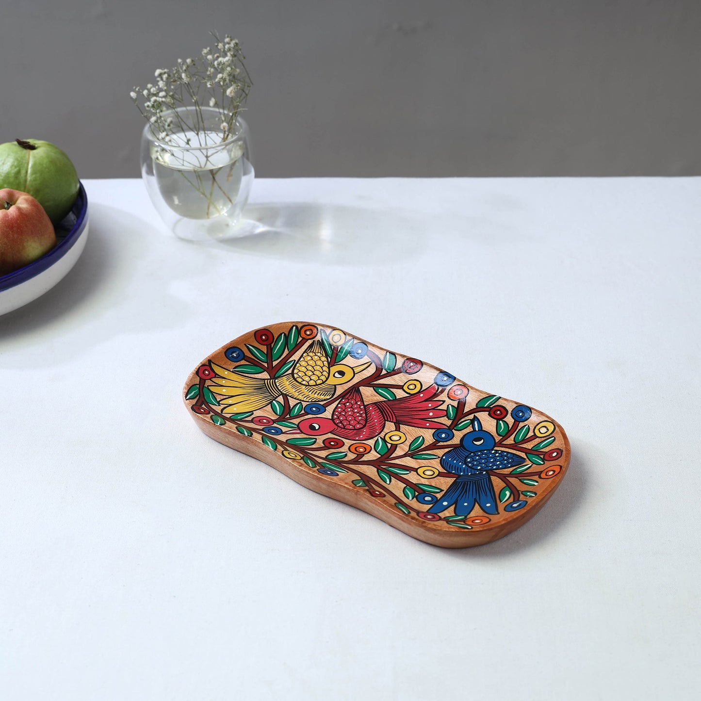 Traditional pattachitra hand painted akashmoni wooden tray