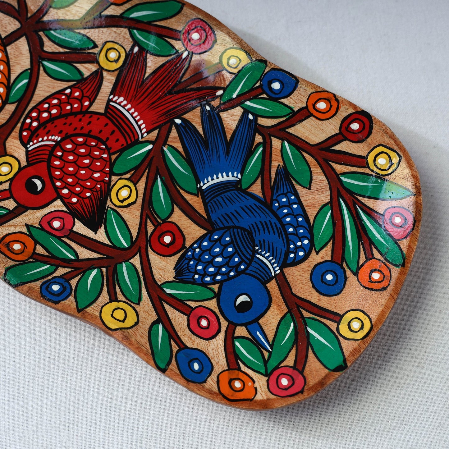 Traditional pattachitra hand painted akashmoni wooden tray