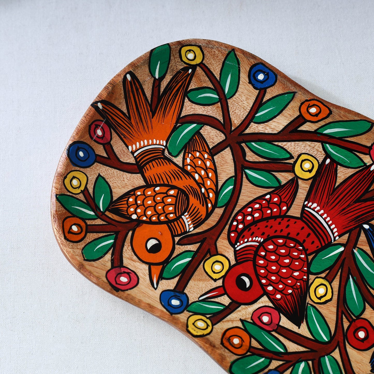 Traditional pattachitra hand painted akashmoni wooden tray