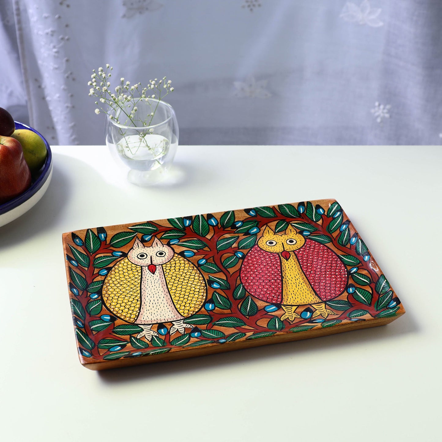 Traditional Pattachitra Multicolor Hand Painted Akashmoni Wooden Tray