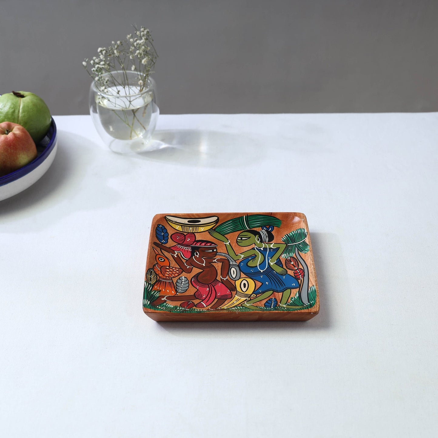 Traditional pattachitra hand painted akashmoni wooden tray