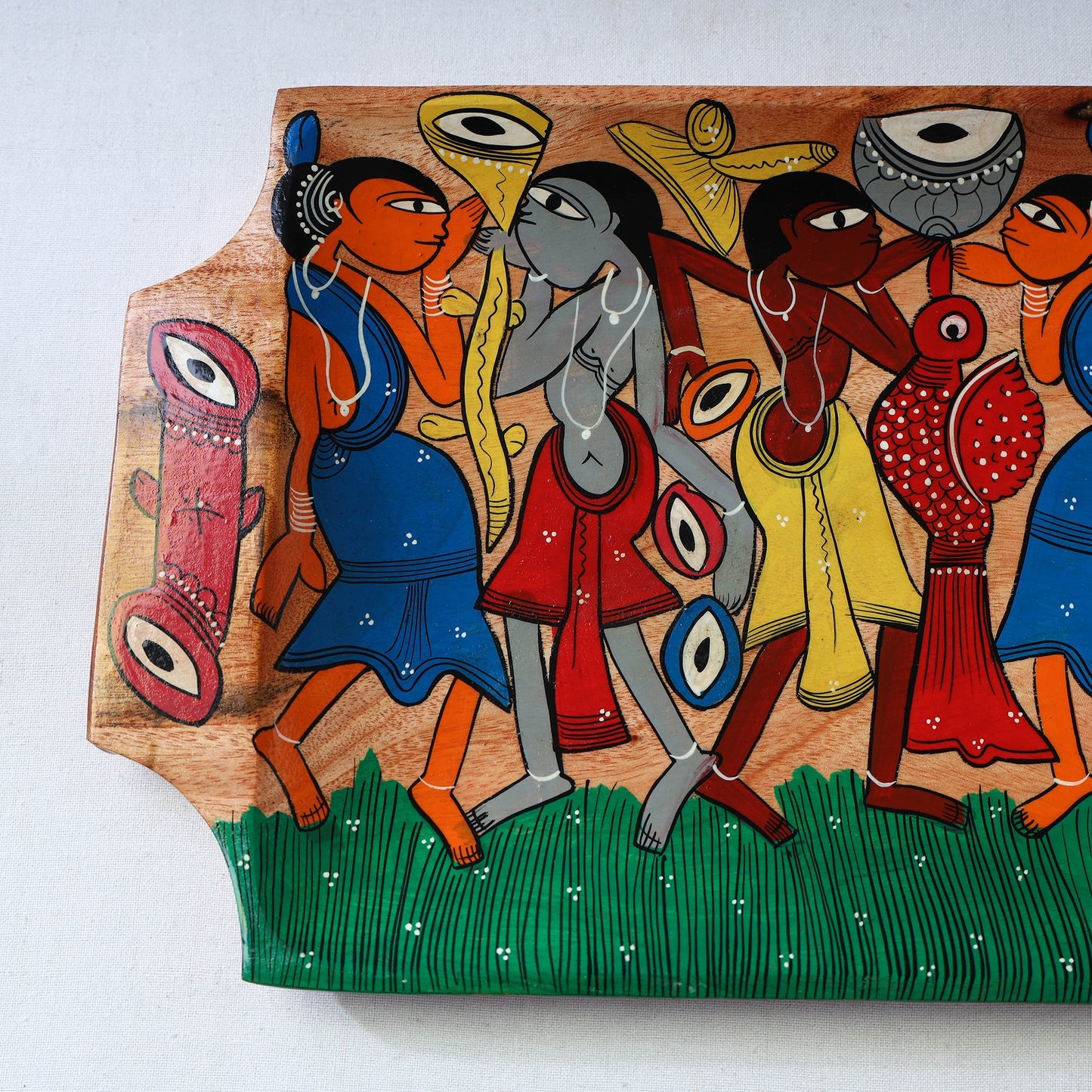 Traditional pattachitra hand painted akashmoni wooden tray