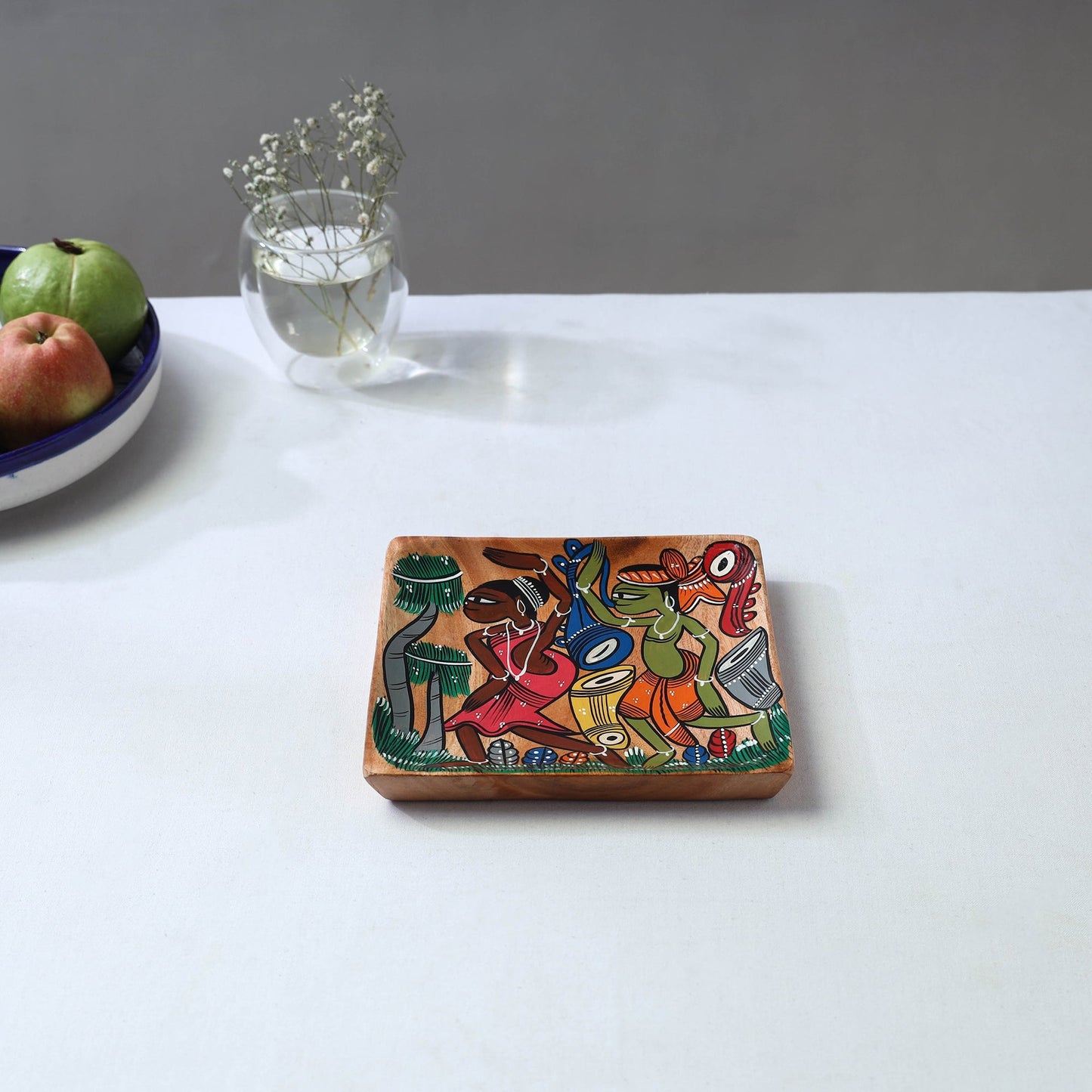 Traditional pattachitra hand painted akashmoni wooden tray
