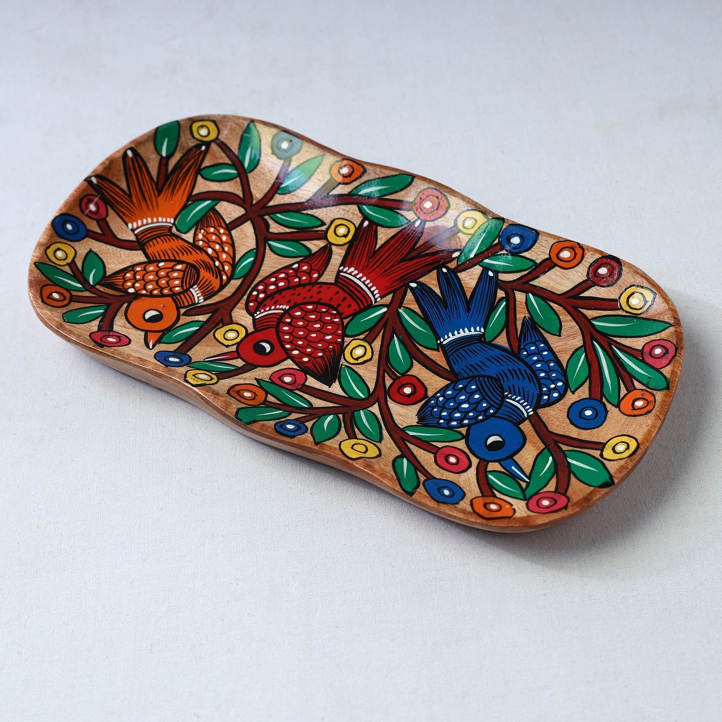 Traditional pattachitra hand painted akashmoni wooden tray