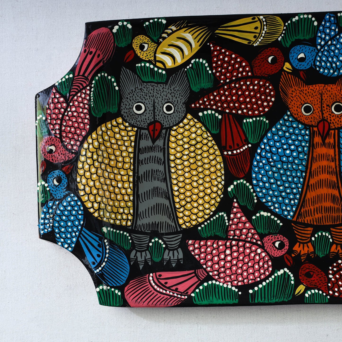 Traditional pattachitra hand painted akashmoni wooden tray