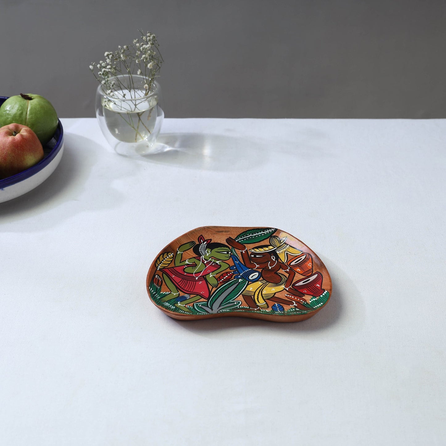 Traditional pattachitra hand painted akashmoni wooden tray