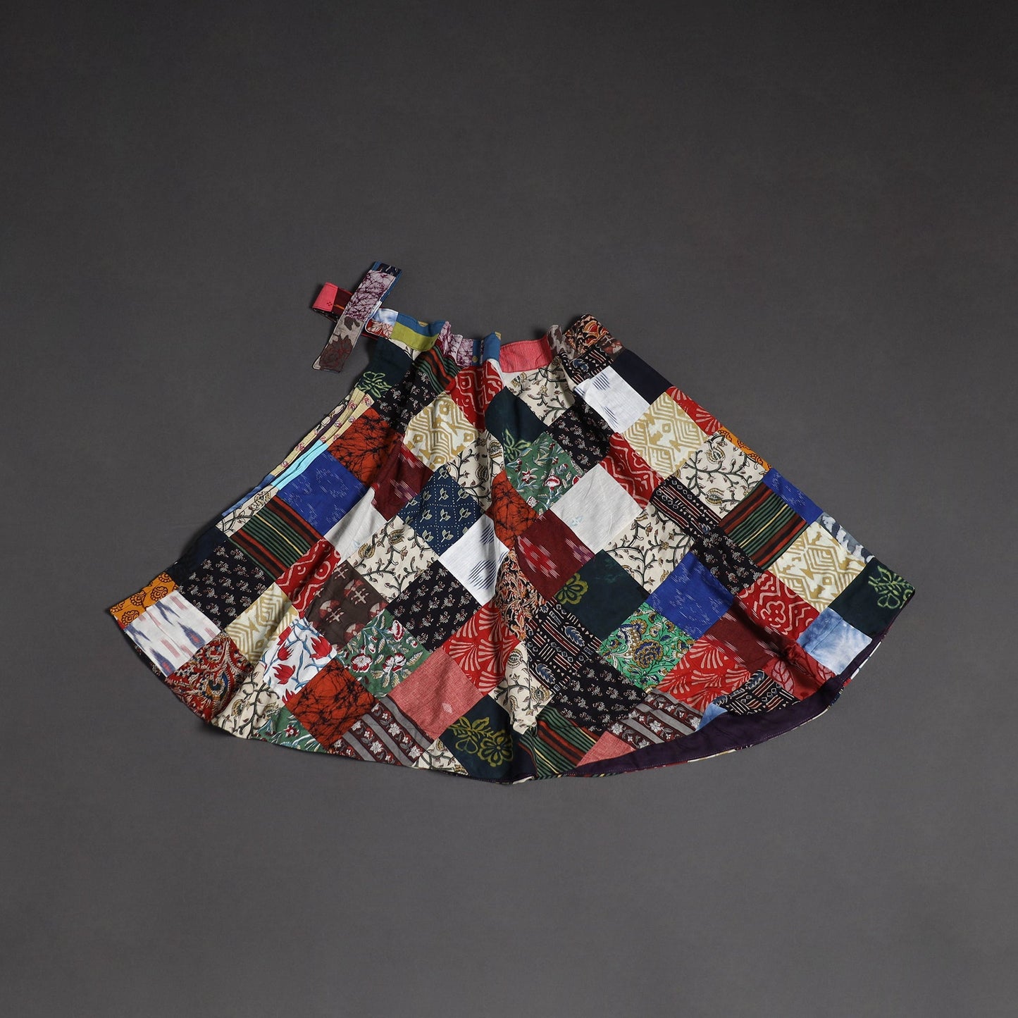 Tukdi patchwork cotton wrap around skirt 01 - handcrafted