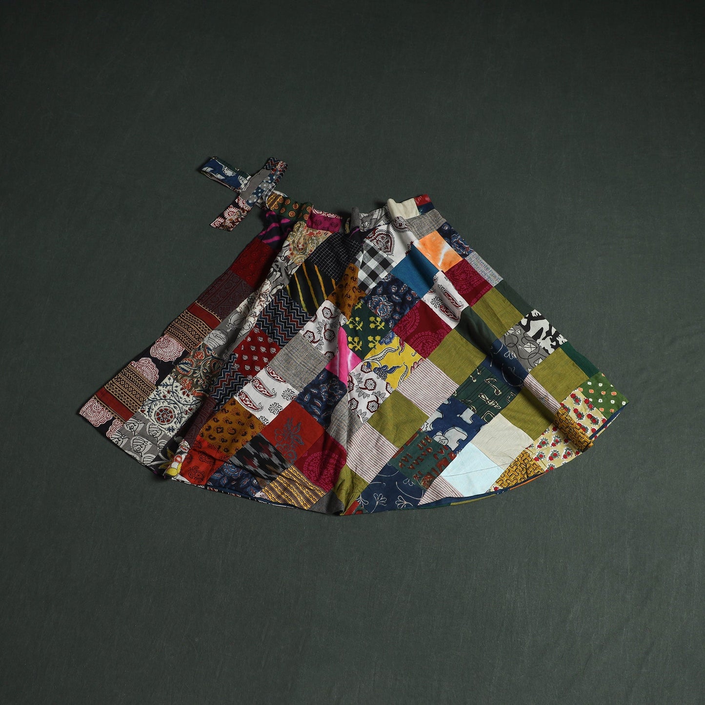 Tukdi patchwork cotton wrap around skirt 02 - handcrafted