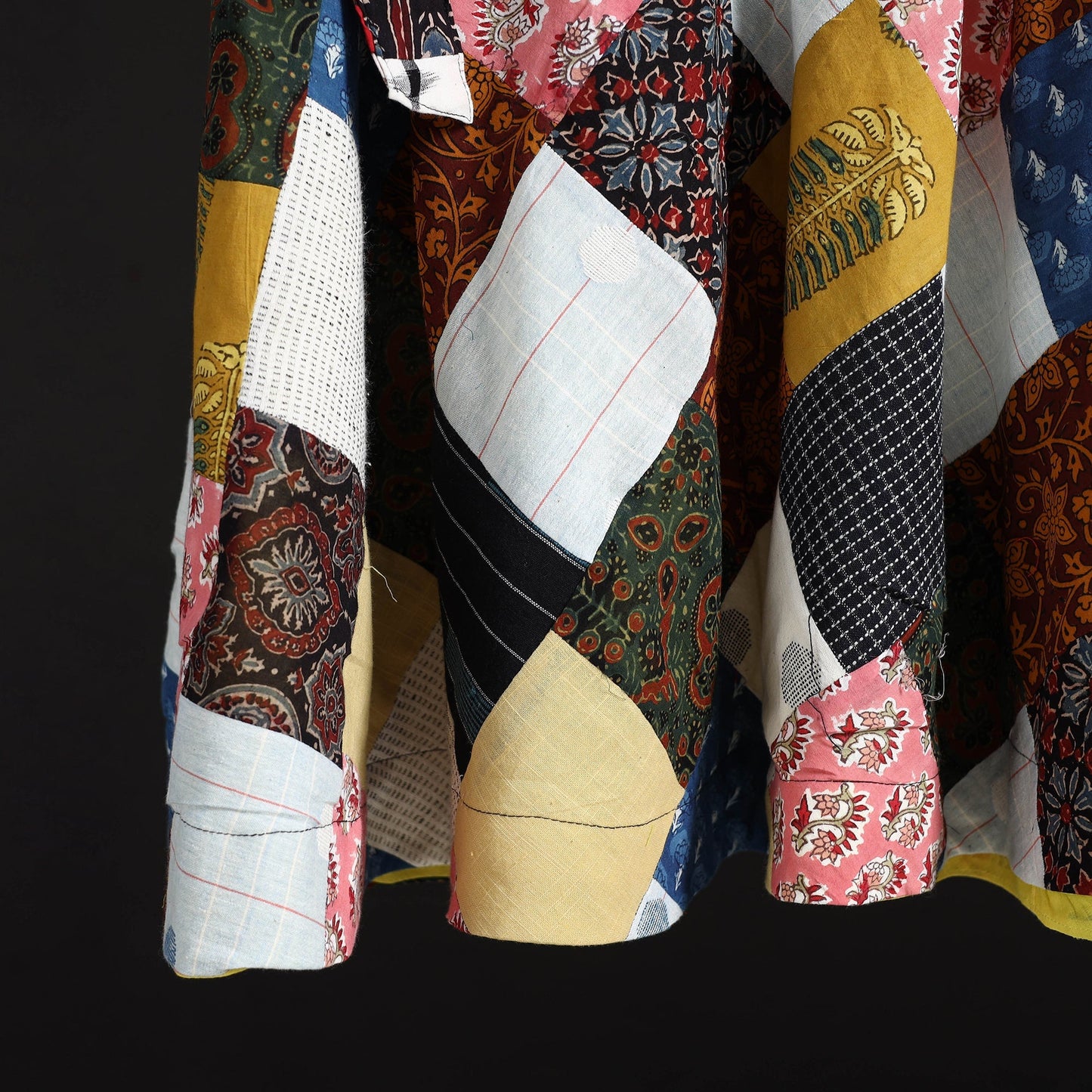 Tukdi patchwork cotton wrap around skirt 02 - handcrafted