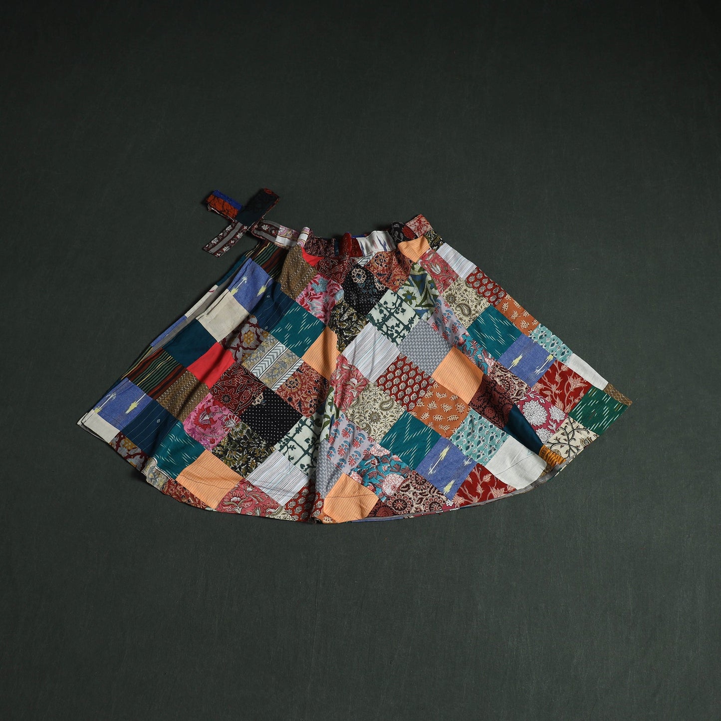 Tukdi patchwork cotton wrap around skirt 04 - handcrafted