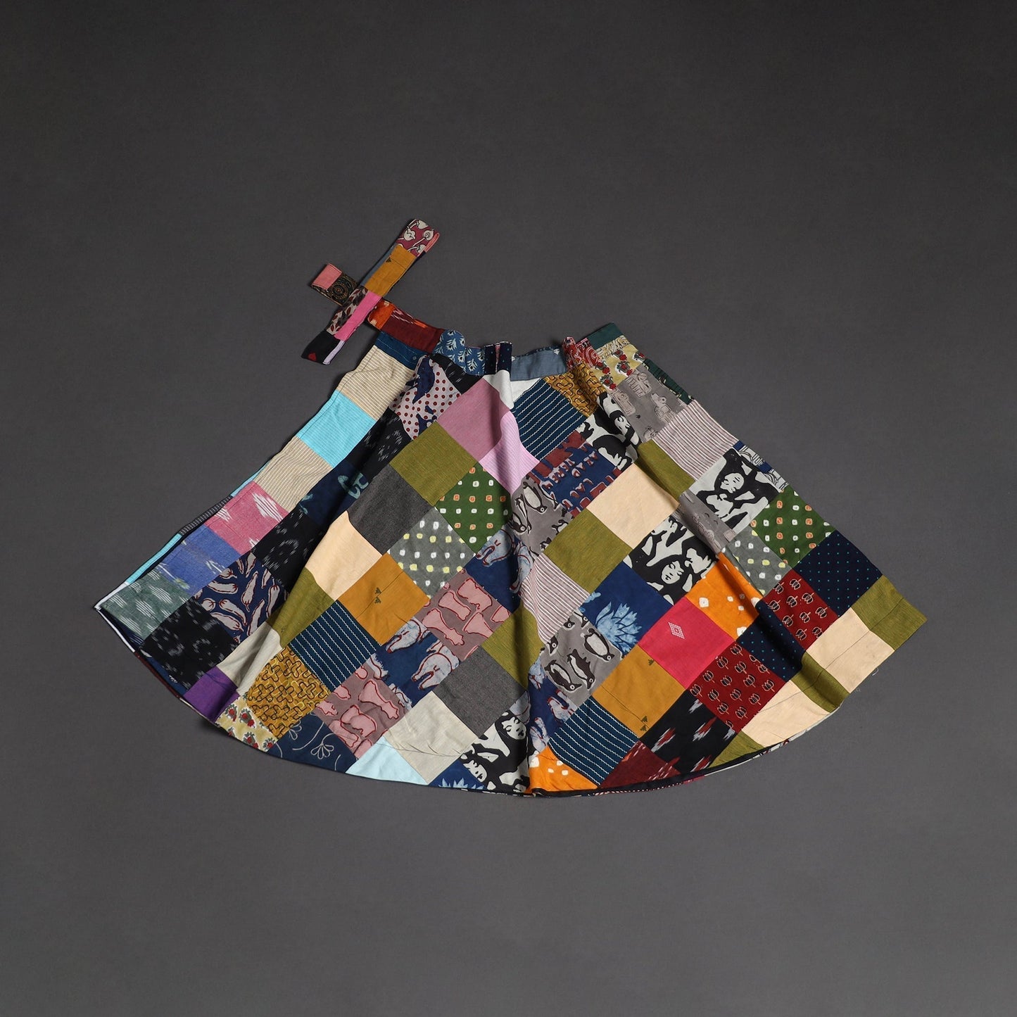 Tukdi patchwork cotton wrap around skirt 04 - handcrafted