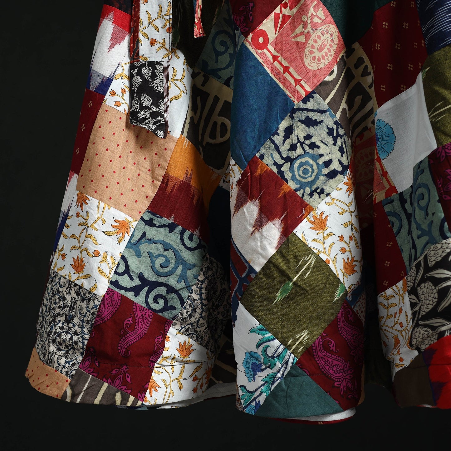 Tukdi patchwork cotton wrap around skirt 05 - handcrafted