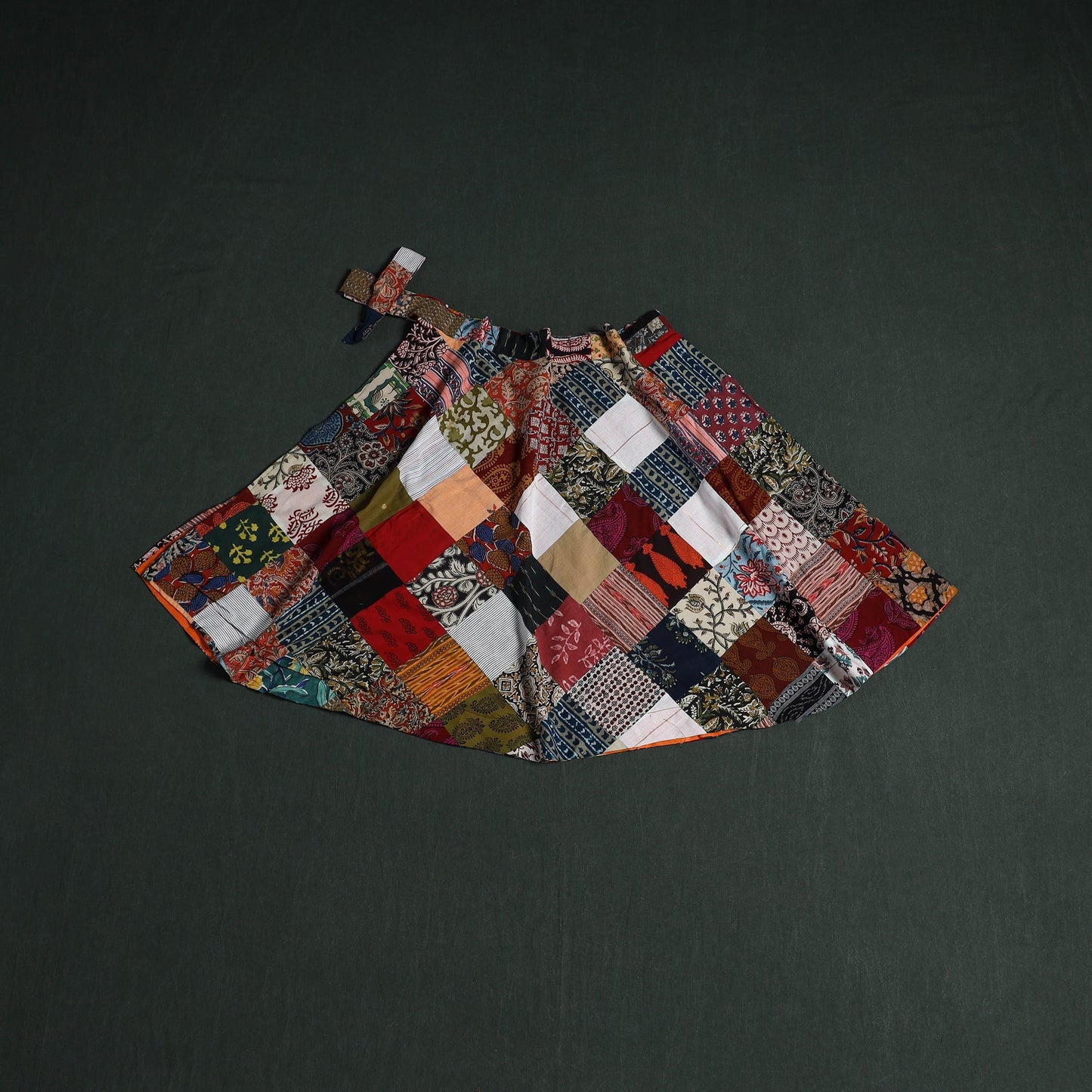 Tukdi patchwork cotton wrap around skirt 42 - handcrafted