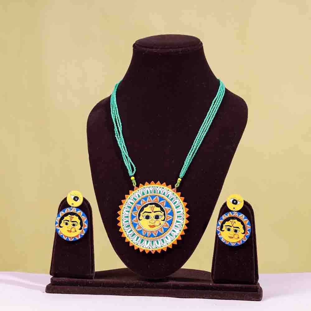 Madhubani Handpainted Wooden Necklace Set Online India