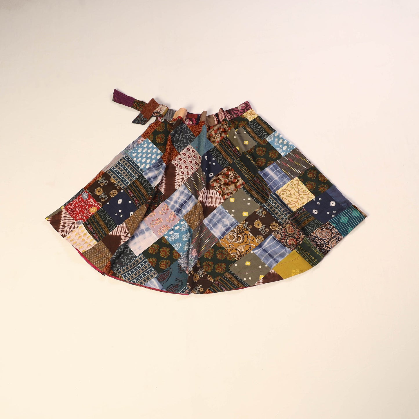Multicolor Wrap Around Patchwork Cotton Skirt