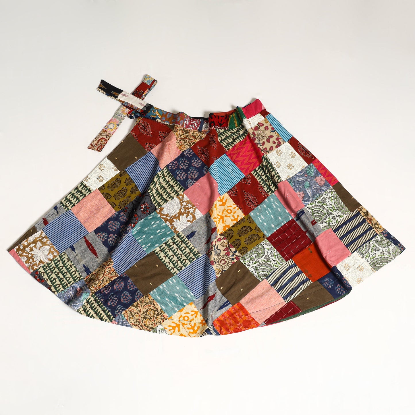 Multicolor Wrap Around Patchwork Cotton Skirt