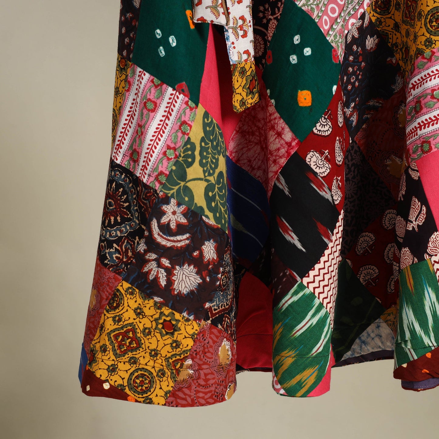 Multicolor Wrap Around Patchwork Cotton Skirt