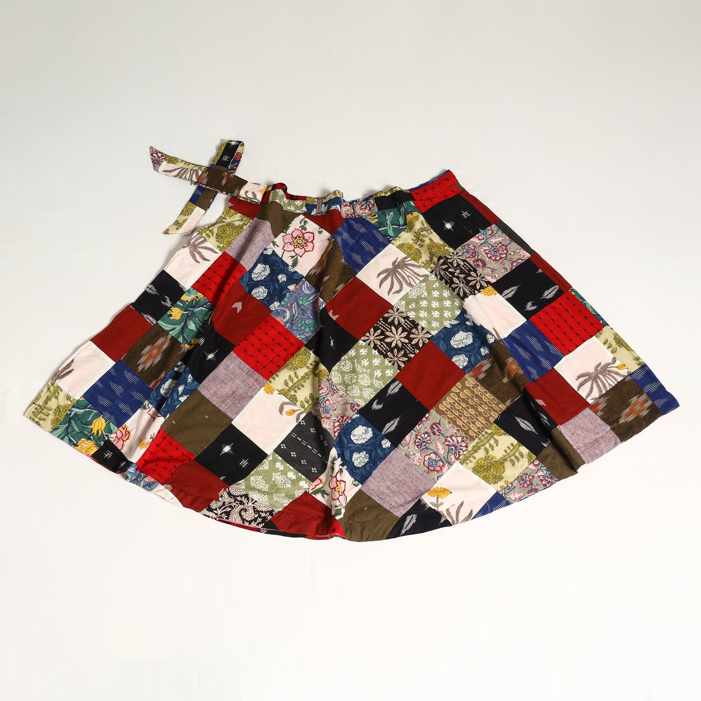 Multicolor Wrap Around Patchwork Cotton Skirt