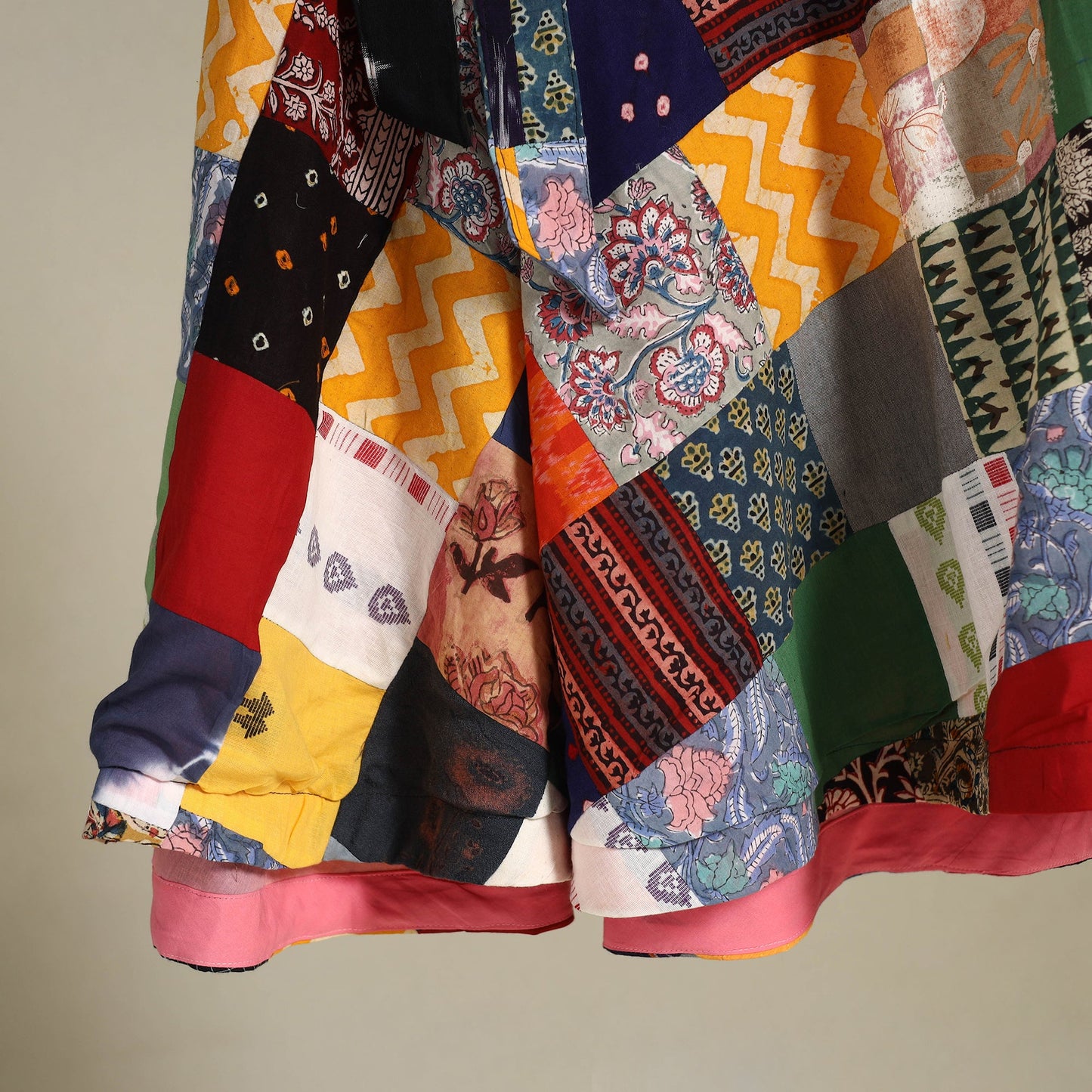 Multicolor Wrap Around Patchwork Cotton Skirt